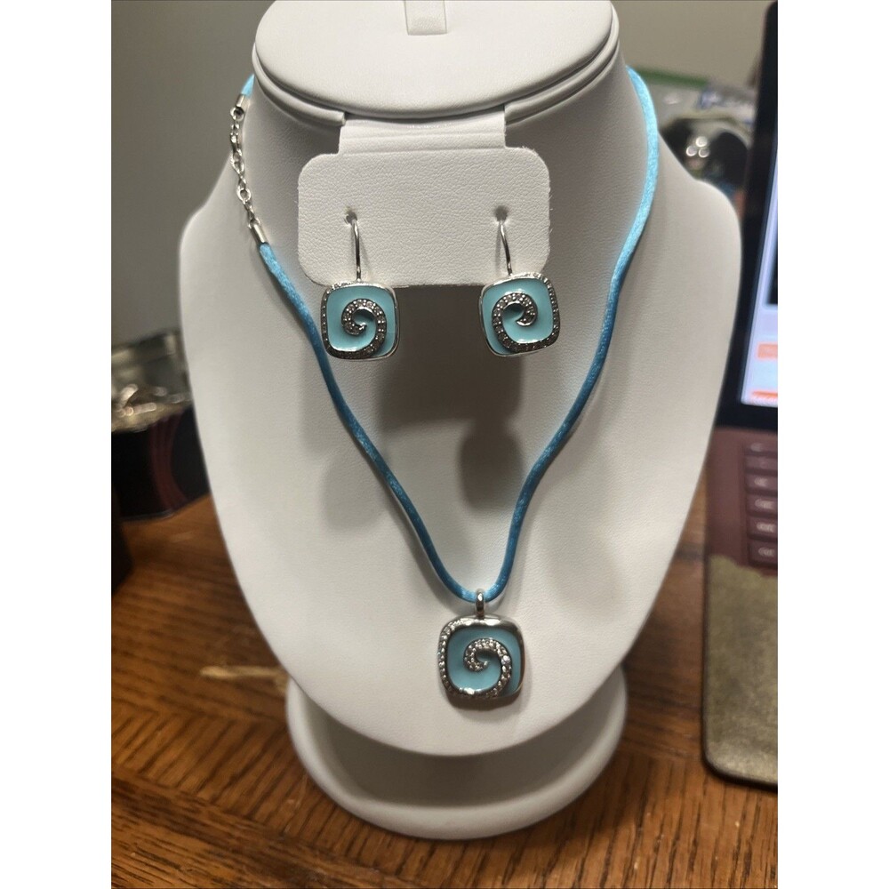 Bella Etoile Turquoise Swirl Earrings Necklace Set 925 Sterling Silver